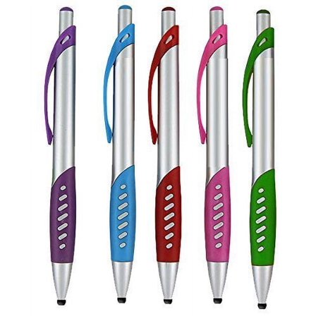 Stylus Pen, 2 in 1 Capacitive Stylus & Ballpoint click Pen with Comfort Grip For Universal touchscreen Devices,Tablets,iPad, iPhone 6,6 Plus, iPod, Android, Samsung Galaxy (Silver 5 Pack)