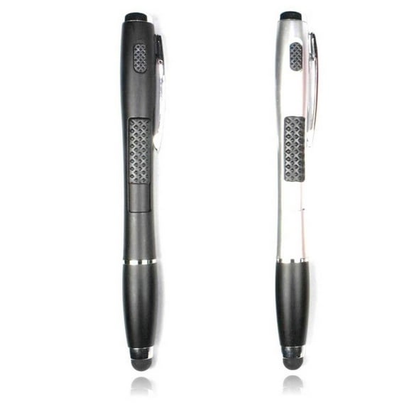Stylus Pen [2 Pcs], 3-in-1 Touch Screen Pen (Stylus + Ballpoint Pen + LED Flashlight) For Smartphones Tablets iPad iPhone Samsung LG Sony etc [Black + Silver]