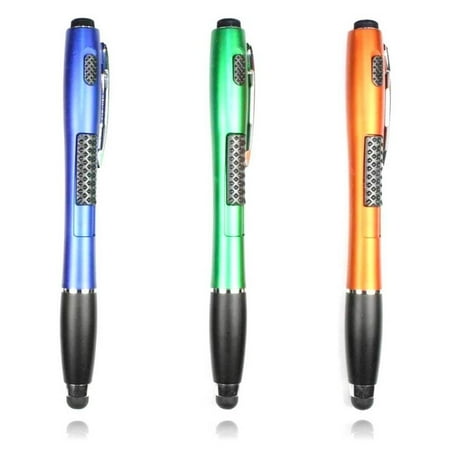 stylus pen [3 pcs], 3-in-1 touch screen pen (stylus + ballpoint pen + led flashlight) for smartphones tablets ipad iphone samsung lg sony etc [green + orange + blue]