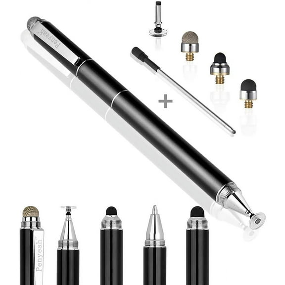 Stylus Pen, 4 in 1 Disc Pens for Touch Screens, High Precision and Sensitivity Universal Capacitive Stylus, Stylist Tablets,iPhone,iPad,Laptops with Replacement Tips - Black