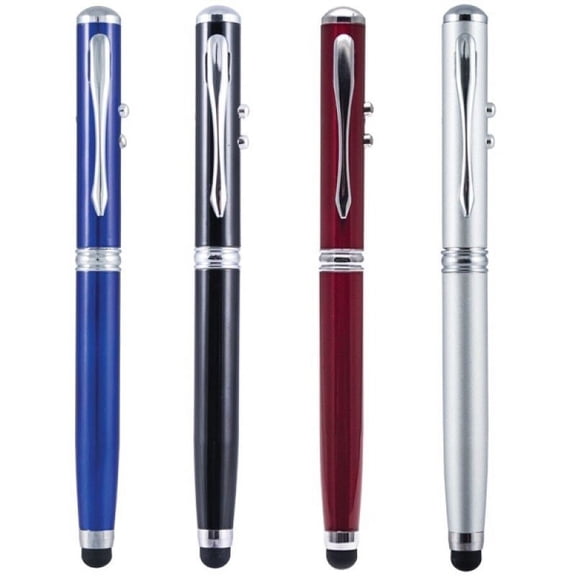 Stylus Pen [4-PACK], 4-in-1 Universal Touch Screen Stylus + Ballpoint Pen + LED Flashlight + Pointer For Smartphones Tablets [Black + Blue + Red + Silver]