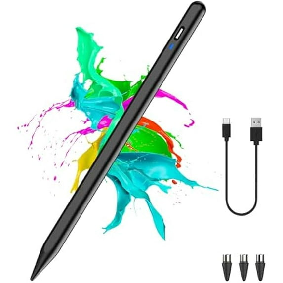 Stylus Pen for Android Tablet, Pom Tip Tablet Pencil for ios/Android,Rechargeable Active Stylus Pen for iPhone /Samsung/XiaoMi/Huawei/Vivo/Lenovo and Other Android Smartphones and Tablets-Black