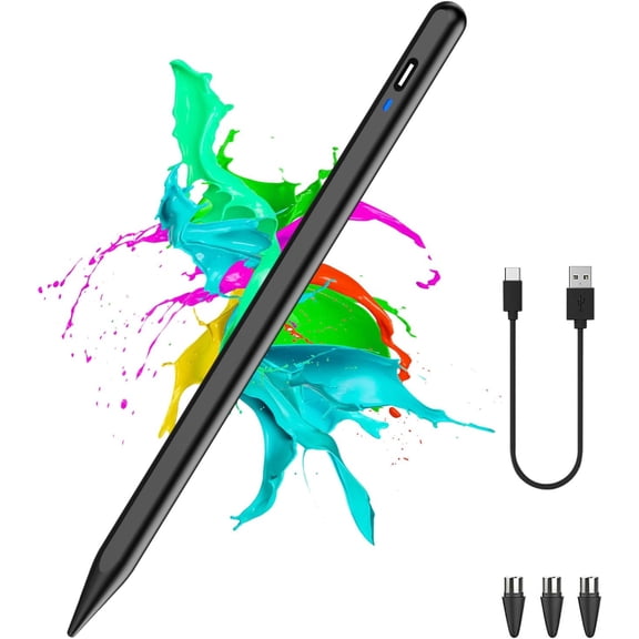 Stylus Pen for Android Tablet, Pom Tip Tablet Pencil ios/Android,Rechargeable Active iPhone //XiaoMi/Huawei/Vivo/Lenovo and Other Smartphones Tablets-Black