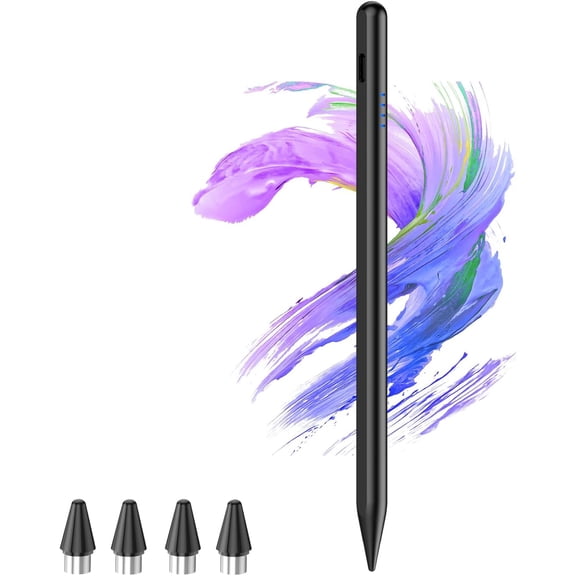 Stylus Pen for Android Touchscreen with 4 POM Tips, Active Digital Stylus Pens for iPhone, Magnetic Tablet Pen Compatible with Switch/iPhone/Samsung/Huawei/Vivo Writing & Drawing - Black