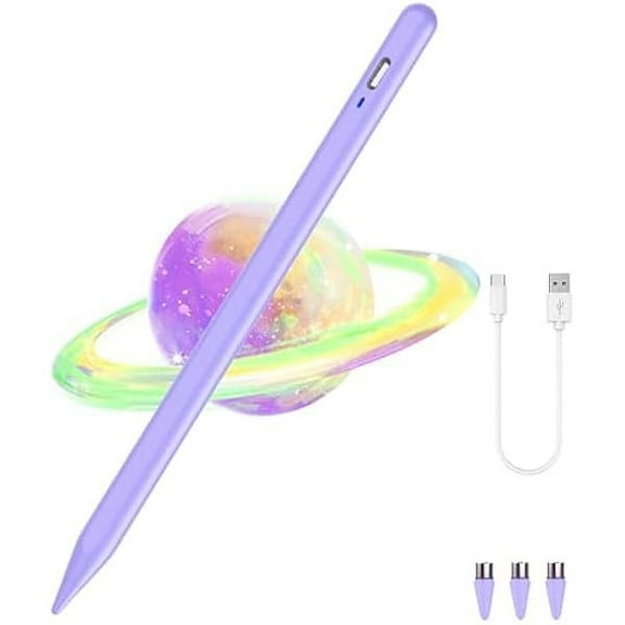 Stylus Pen for Android/iOS Tablet,Tablet Pencil with Pom Tip Rechargeable Active Stylus Pen for iPhone/Samsung/XiaoMi/Huawei/Vivo/Lenovo and Other Android Smartphones and Tablets-Purple