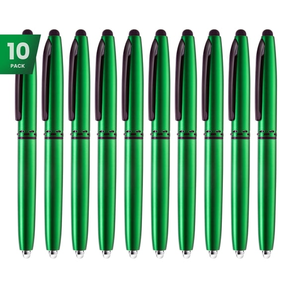 Stylus Pen- Capacitive Stylus, 3-in-1 Metal Pen, Multi-Function,Ballpoint Ink Pen,with LED Flashlight, for Touchscreen Devices, Tablets, iPads, iPhones, 10PK, Green