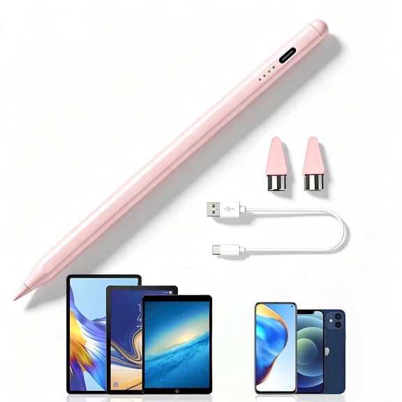 Stylus Pen Compatible with Iphone Ipad,1.5mm Fine Tip,Battery Level Indicator,Magnetic Attachment for Tablets,Android Phones Samsung Motorola ,Pink