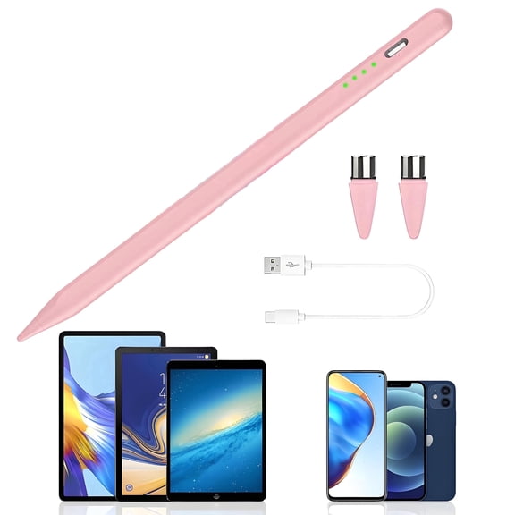 Stylus Pen Compatible for Iphone Tablets,Pencil with 1.5mm Fine Tip Active,Power Prompt,Magnetic Attachment for Iphone,iPad,Android Samsung,Lenovo,Tablets/Phones,Pink