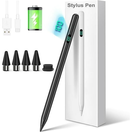 Stylus Pen for Touch Screens – Active Universal Stylus Compatible for iPad, iPhone, Samsung & Other iOS/Android Smartphones & Tablets, Tablet Pencil with Fast Charging, LED Power Display, Black