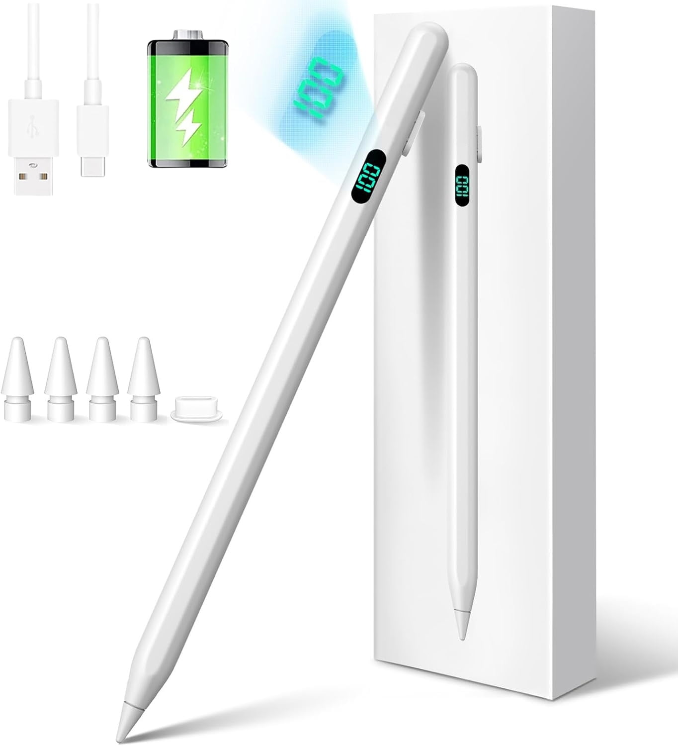 Qzgyoool Stylus Pen, Fast Charge White Pen for iPad, iPhone