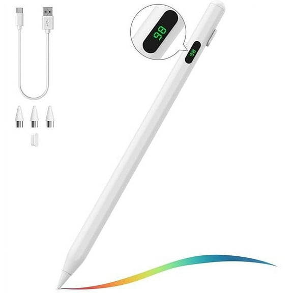 Stylus Pen for Touch Screen, Active Universal Stylus Pen Compatible with iPad/iPhone/Samsung and Other iOS/Android Smartphone and Tablet Devices Tablet Pen with Power Display, White