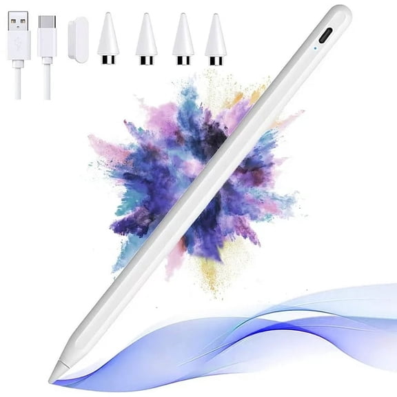 Stylus Pen for Touch Screens, Active Digital Pencil with Fine Tip, Rechargeable Capacitive Stylus for Tablets & Smartphones, Universal for Drawing & Note-Taking, 4 Replaceable Tips Included