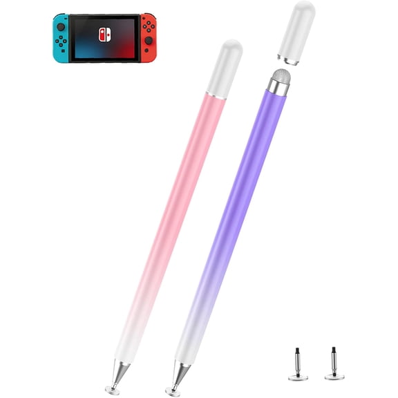 Stylus Pen for Touchscreen, 2 in 1 Active iPad Pencil High Sensitivity & Precision, Stylus Pen for Nintendo Switch 2/iPhone/iPad/Samsung/Galaxy/Huawei/Surface, All Touch Screens - Pink+Purple