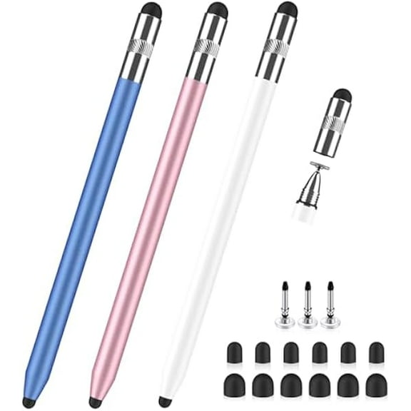 Stylus Pen for Touchscreen, 3 in1 Universal Stylus Pen for ipad iPhone Apple Android Phone Samsung Tablets Kindle Chromebook Laptop iPad Stylus Pencil for All Touch Screens (Blue/Pink/White)