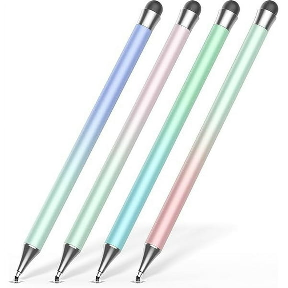 Stylus Pen for Touchscreen (4Pcs), 2 in 1 Stylus Pen for iPad, High Precision and Sensitivity Rubber Tips and Disc Compatible with iPad/iPhone/Android Tablets and All Touch Screens Devices (Light)