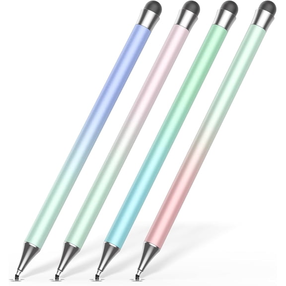 Stylus Pen for Touchscreen (4Pcs) 2 in 1 Stylus Pen for iPad High Precision and Sensitivity Rubber Tips and Disc Compatible with iPad/iPhone/Android Tablets and All Touch Screens Devices (Light)