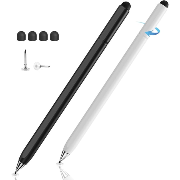 Stylus Pen for Touchscreen, Magnetic Body & Rotate Design for Hidden Disc Tip, 2-in-1 Stylus for Apple/iPhone/iPad Pro/Android/Tablets/Chromebook, Compatible with All Touch Screens (Black/White)