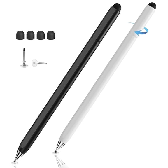 MEKO 2-in-1 Stylus Pen for Touchscreen, Magnetic Body with Hidden Disc Tip, Universal Stylus for iPhone iPad Android Tablets Chromebook, Compatible with All Touch Screens, 2 Pack Black White