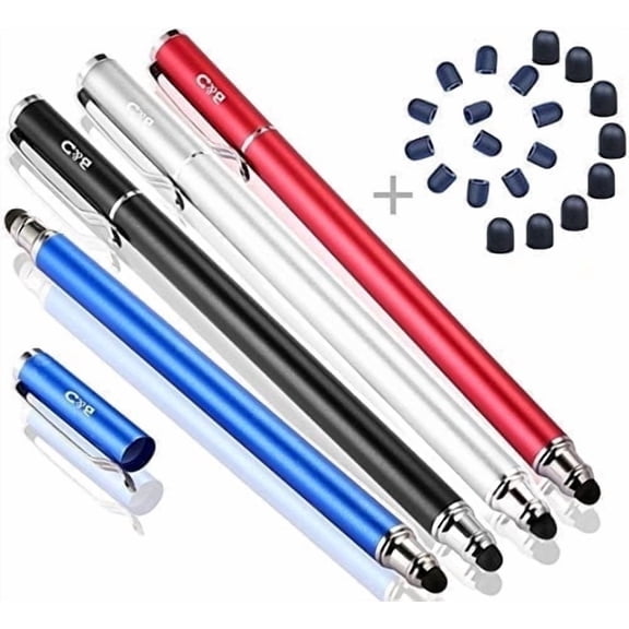 MEKO 4 Pack Stylus Pen for Touchscreen, 2-in-1 Rubber Tip Stylus with Replaceable Tips, Universal for iPhone iPad Android Tablets, Includes 20 Extra Tips
