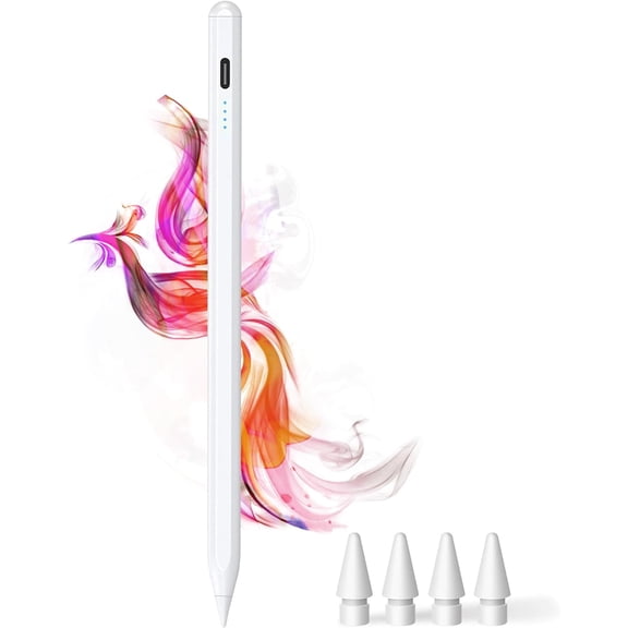 Stylus Pen for iPad 10th&11th(A16) - Type-c Charging Pencil ipad Palm Rejection Active Compatible with (2018-2025) Apple 6/7/8/9/10/11, Air 3/4/5/M2/M3, Mini 5/6, Pro 11"/12.9"/M4 (White)