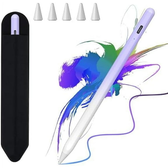Stylus Pen for iPad 2018-2023, 15mins Fast Charge Apple Pencil for iPad 9th&10th Generation, Apple iPad Pro 11&12.9", iPad 8/7/6th Gen, iPad Air 3rd/4/5th Gen, iPad Mini 5/6th Gen (Purple White)