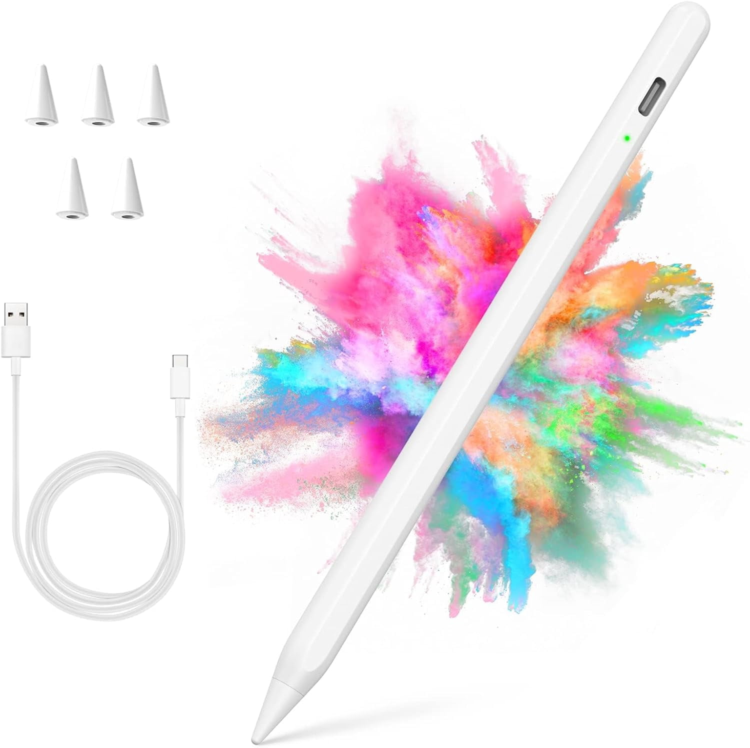 ​​​Stylus Pen for iPad 2018-2024 with Palm Rejection, Active Pencil 10th/9th/8th/7th/6th Generation, Pro 11/12.9 inch, Air 5th/4th/3th Gen, Mini 6th/5th Gen (White)