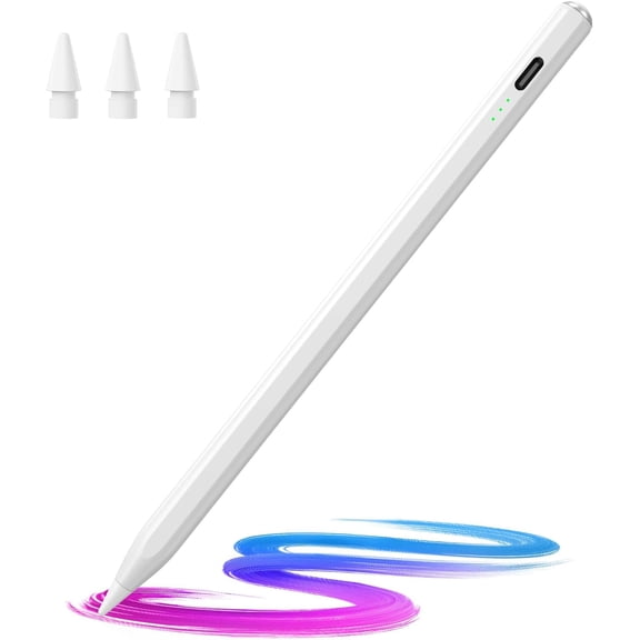Stylus Pen for iPad(2018-2025)-13 Mins Fast Charge with Tilt Sensitivity & Palm Rejection for iPad 11/10/9/8/7/6th Gen, Air 7/6/5/4/3/M3/M2, Pro 13"/12.9"/11"/M4, Mini 7/6/5th, White
