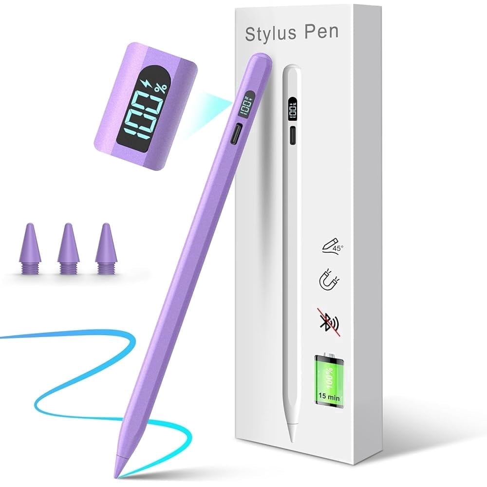 Stylus Pen for iPad 2018-2025, Apple iPad Pens 10th&9th Generation with LED Battery Display, Palm Rejection, Fast USB-C Charging, No Bluetooth, Compatible with iPad Pro Air Mini