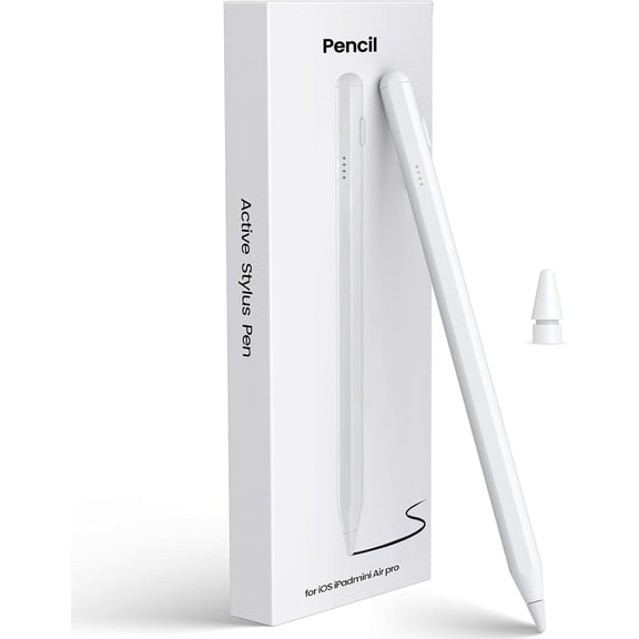 Stylus Pen for iPad 2018-2025 - LED Power Display Type-C Fast Charging 1st Gen with Tilt Sensitivity Palm Rejection for iPad 6-11 Gen Air 3/4/5/M2/M3 Mini 5/6 Pro 11"/12.9"/M4 (White)