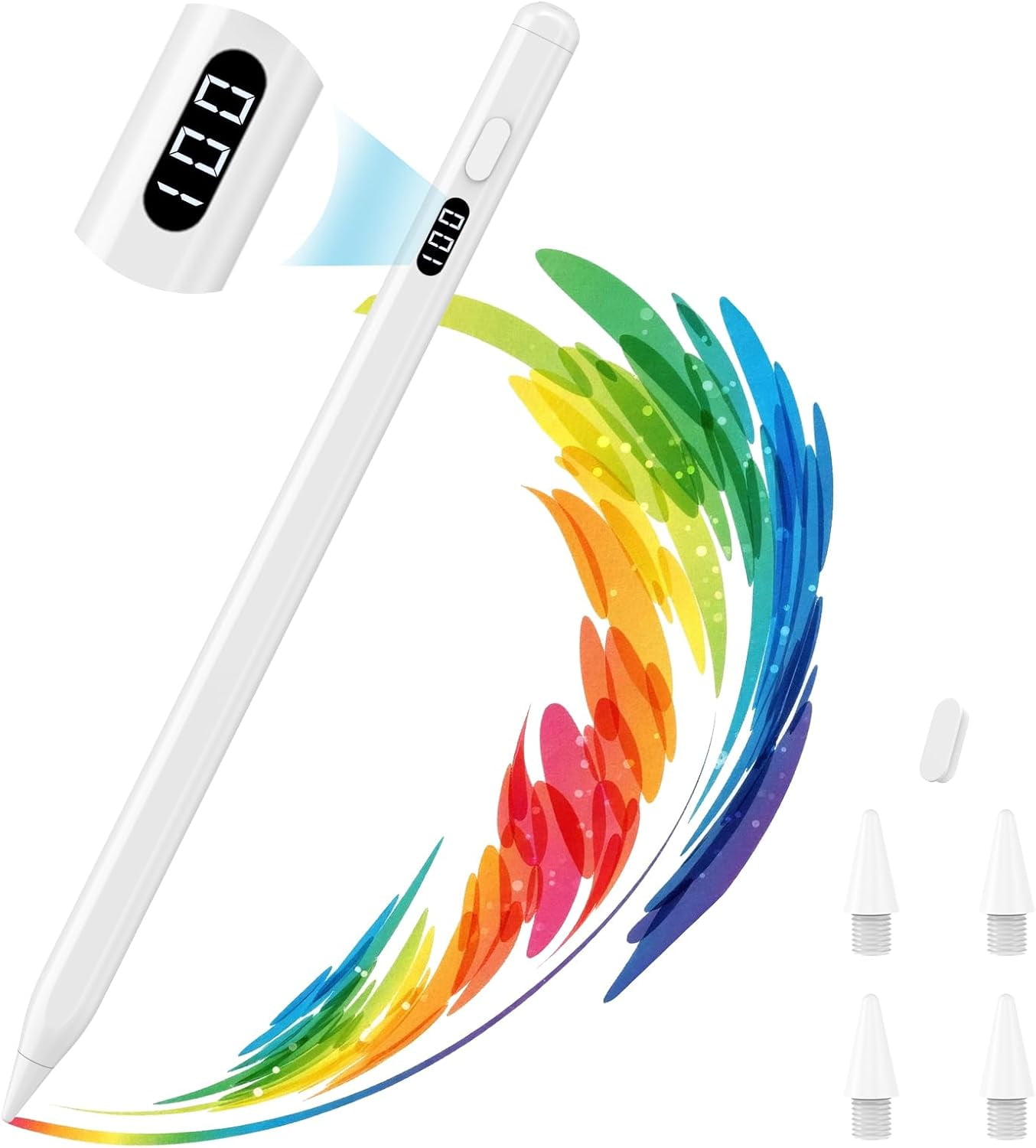 Stylus Pen for iPad 2018-2025, USB-C Fast Charging Pencil with LED Power Display Tilt Sensitivity for Apple iPad A16/11/10/9/8/7/6, Air 7/6/5/4/3/M3/M2, Pro 13"/12.9"/11"/M4, Mini 7/6/5, White