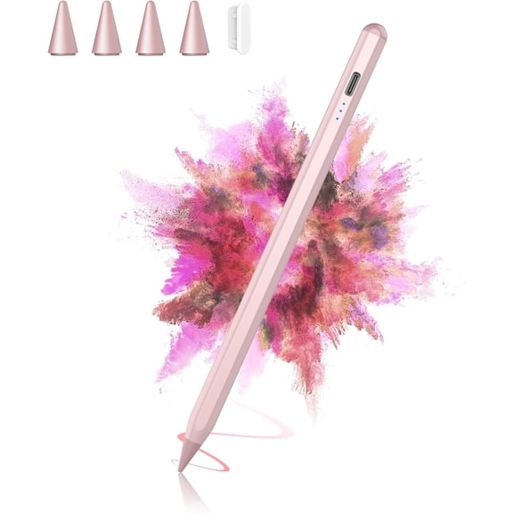 Stylus Pen for iPad 2025-2018 Faster Charge Apple Pencil with Tilt Sensitivity & Palm Rejection & Magnetic Compatible iPad 11/10/9/8/7/6, Pad Air 3/4/5, Pro 12.9"/11", Mini 6/5, M2/M4 Rose