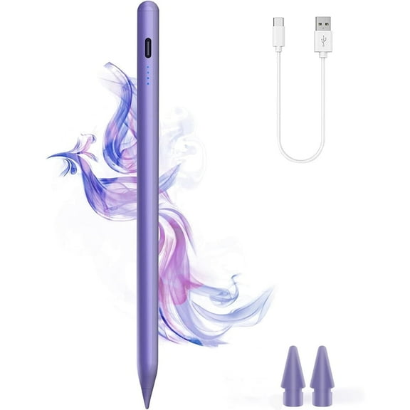 Stylus Pen for iPad, Fast Charging Stylus Pencil with Tilt Sensitivity, Compatible with Apple iPad Air 3/4/5, iPad Mini 5/6, iPad 6/7/8/9/10, iPad Pro 11"/ 12.9"/M4(Purple)