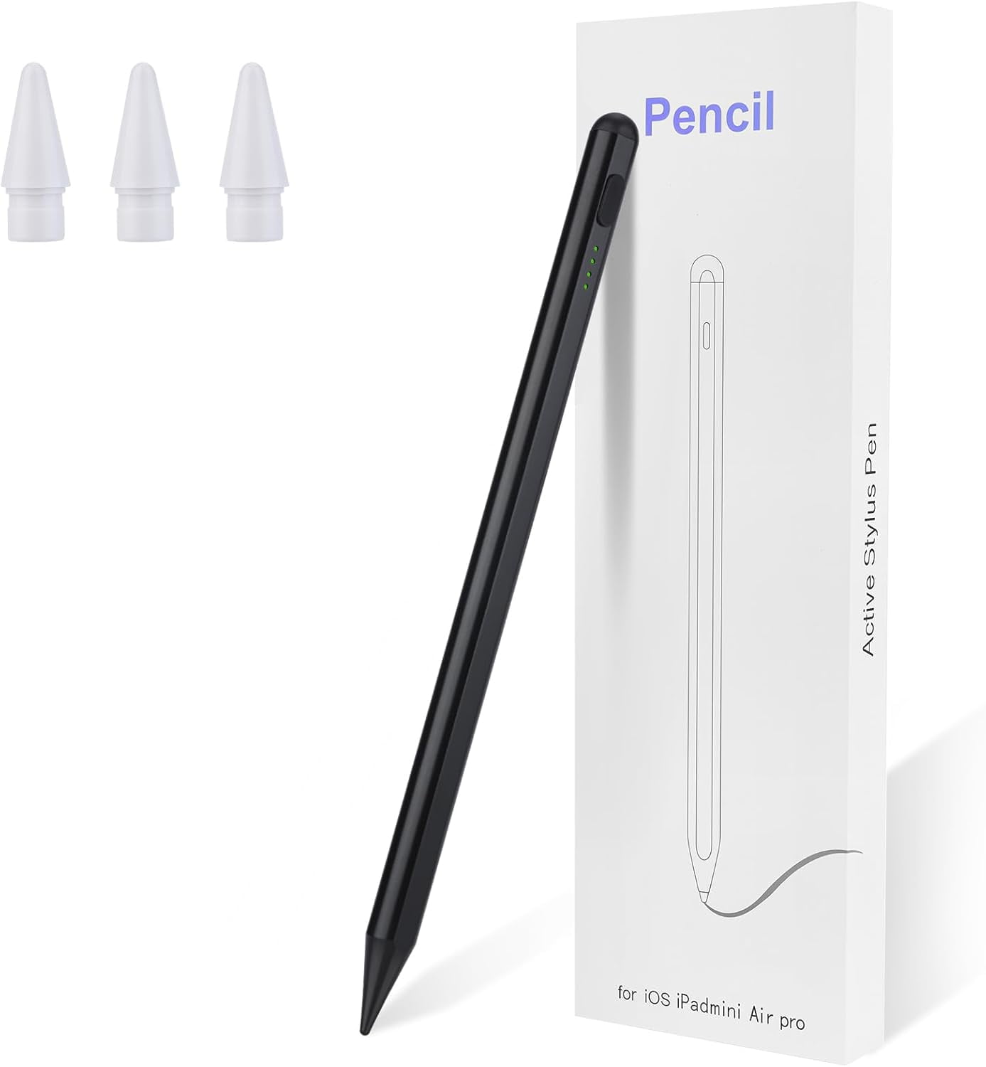 Stylus Pen for iPad Pencil 6-11th Generation(2018-2025) - 2X Fast Charge Active Pencil Compatible with Apple Pencil Pro 11"/12.9"/M4, Air 3/4/5/M2/M3,mini 5/6, Black