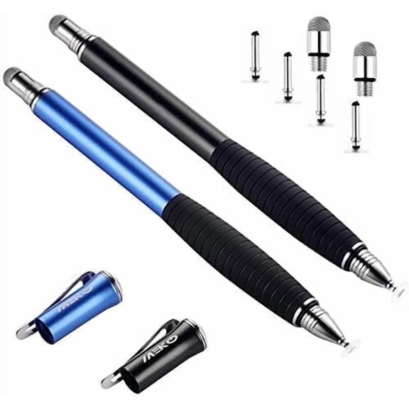 MEKO 2 Pack Disc Stylus Pen for for iPad iPhone Samsung Galaxy Touchscreen 2 in 1 Precision Stylus with Fiber Tip and Replacement Tips for Writing Drawing Scrolling