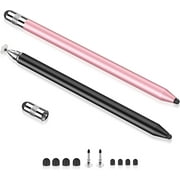 Stylus Pen for iPad iPhone,2 Pack 2-in-1 Stylus Pen for Android,High Sensitivity Capacitive Stylus for Android Smartphone and Tablets with 8 Rubber Tips Black+Rose Gold