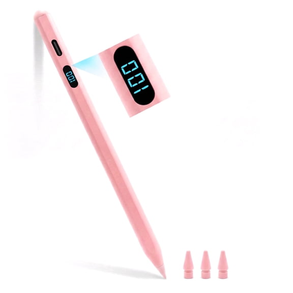 LED Power Display Stylus Pencil for iPad 2018-2026,No Bluetooth — Just Power On and Use,USB-C Fast Charge with Tilt Sensitivity & Palm Rejection for iPad A16 10th/iPad Air/iPad Mini/iPad Pro(pink)