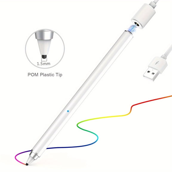 Stylus Pencil Compatible for Apple, Rechargeable 1.5mm Fine Tip Smart Digital Pen Active Stylus Compatible for iPad, iPhone, Android Tablet and Other Touch Screen Devices