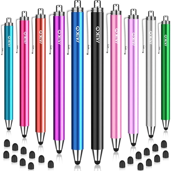 MEKO 10 Pack Stylus Pens for Touchscreens, Thin Rubber Tip with 20 Replaceable Heads - Compatible iPad iPhone Tablets All Devices