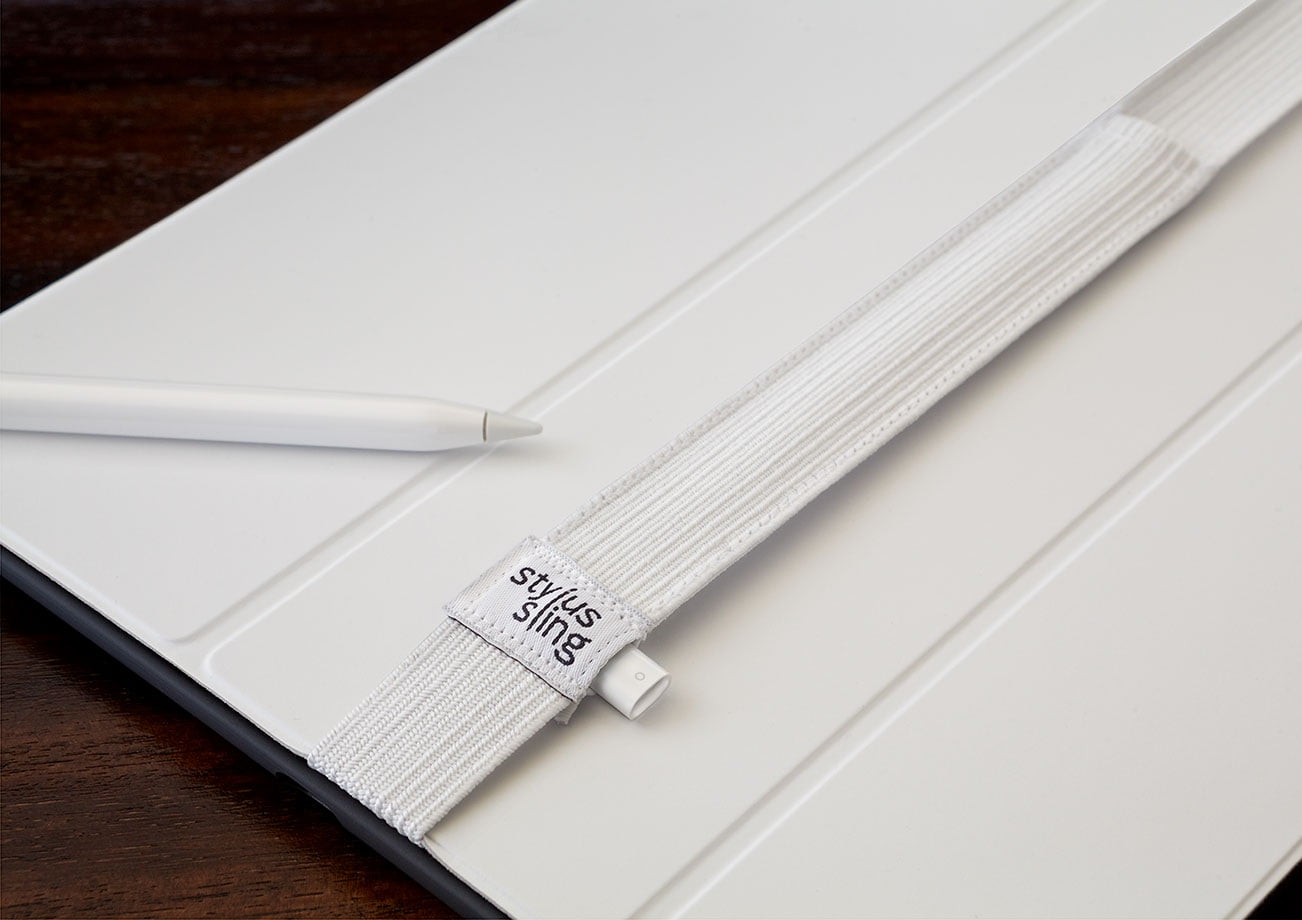 Stylus Sling Pencil Holder with USB Adapter Pocket for Apple Pencil (1st/2nd Gen) - Stylus Sleeve Pouch, Compatible with iPad Pro 12.9 Cases, White