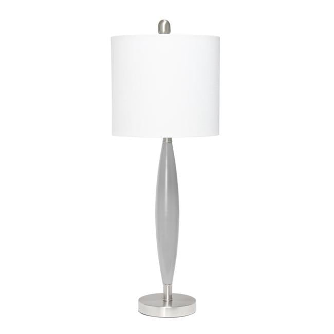 Gray and Brushed Nickel Adjustable Stick Table Lamp with White Fabric Shade