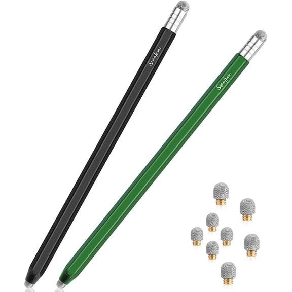 Stylus for Touch Screens (2 Pcs), High Sensitivity 2 in 1 Fiber Tips Pen with 8 Extra Replaceable Tips, Stylus for iPad iPhone Tablets Samsung All Universal Touch Screen (Black & Green)