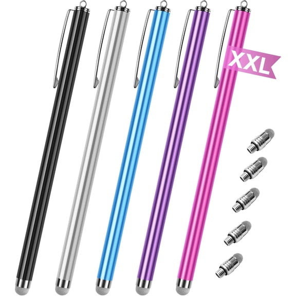 Stylus pens for Touch Screens [5 Pack Long Pen Body] Fiber mesh Tips High Sensitivity & Fine Point Capacitive Compatible ipad iPhone Android Tablet Laptop Microsoft Surface Chromebook