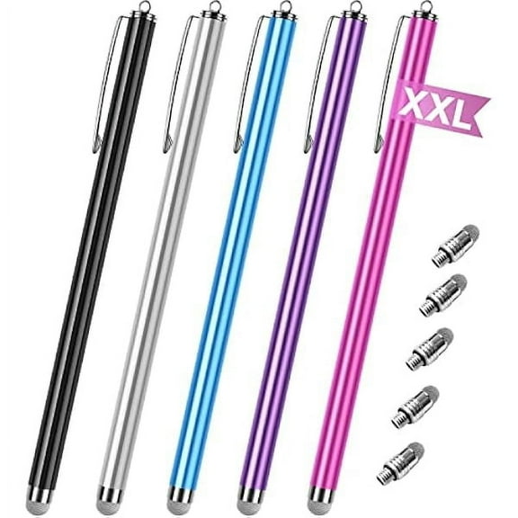 Stylus pens for Touch Screens [5 Pack Long Pen Body] Fiber mesh Tips High Sensitivity & Fine Point Capacitive Pen Compatible for ipad iPhone Android Tablet Laptop Microsoft Surface Chromebook