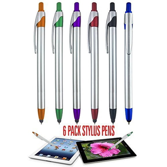 Stylus for touch screens Pen with Ball Point Pen,for Universal Touch Screen Devices, for phones, Ipads,Tablets, iphone, Samsung Galaxy etc,Assorted Colors 6 Pack