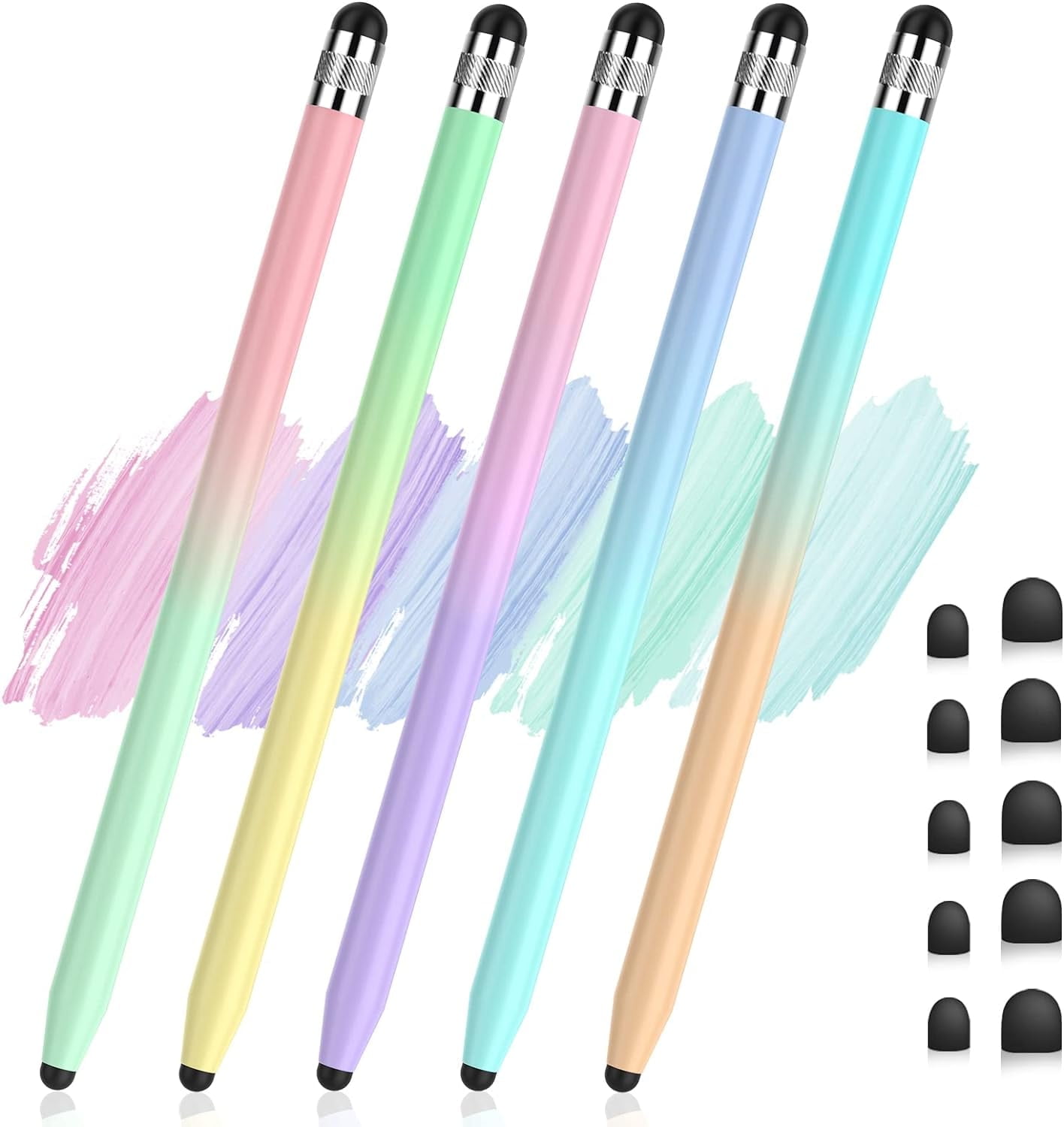 StylusHome Stylus Pens, 5 Pack 2-in-1 Stylus Pens for Touch Screens with 10 Extra Tips for iPad iPhone Tablets Samsung Galaxy All Universal Touchscreen Devices