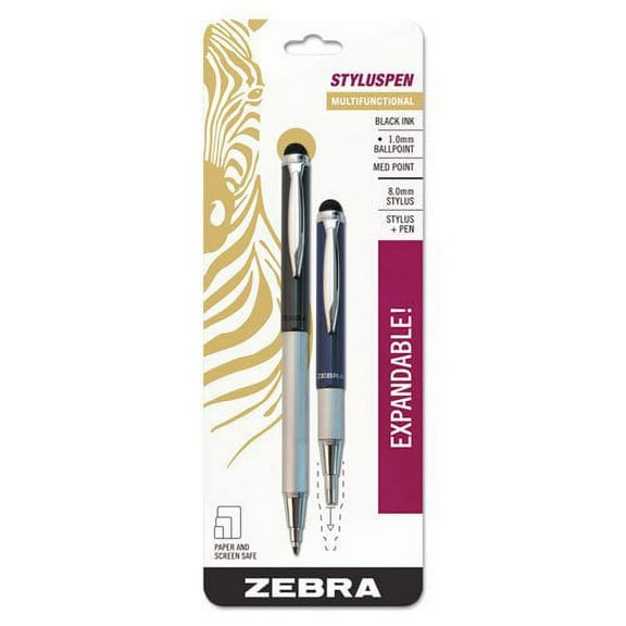 StylusPen Telescopic Ballpoint Pen/Stylus, Black Ink, Blue/Gray Barrel, Sold as 2 Each
