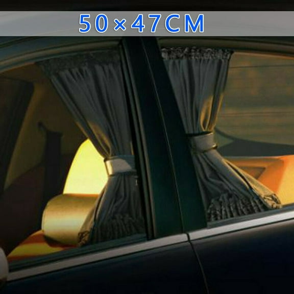 Styrix 2Pcs Sun Shade Curtains Window 50X47Cm Mesh Polyester Replacement Universal Visor Black Car Cover Curtains Parts