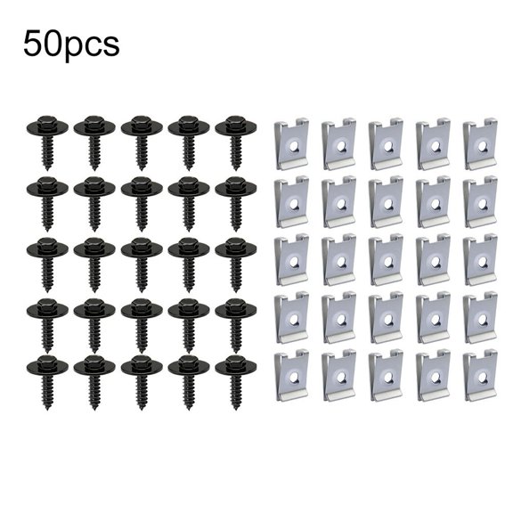 Styrix 50Pcs 4.8 Mudguard Lining Screws U-Bolt Kit Engine Hex Head Screws U-Clips