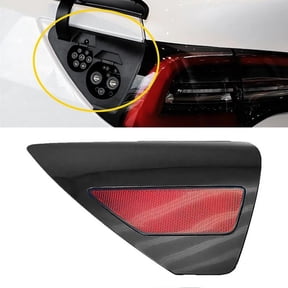 Styrix Replacement Reflective Charge Door Cover for Tesla Model 3 Y 2017-2023 Left Driver Side With Red Lens and Black Abs Finish