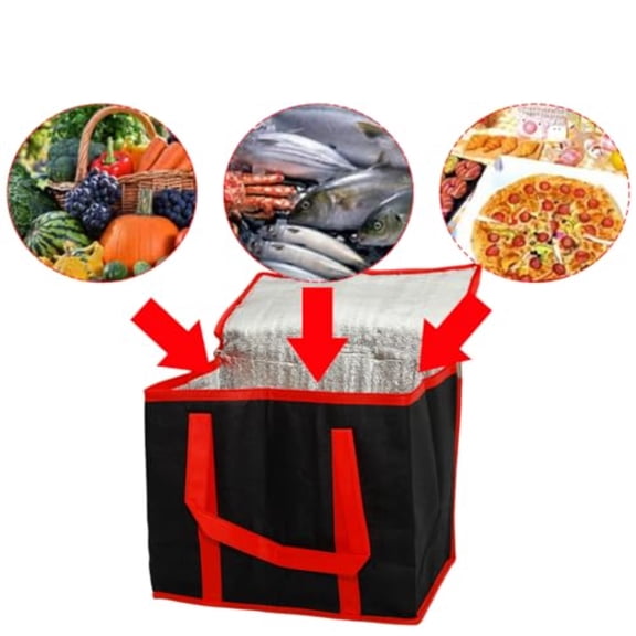 Styrofoam Cooler Food Delivery Bag, Insulated Grocery Bags Insulated Cooler Bag for Hot or Cold Food Delivery, Groceries, Travel, Shopping(Black & Red)